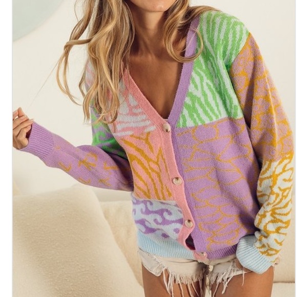 Multi Print Cardigan Sweater - Picture 2 of 4
